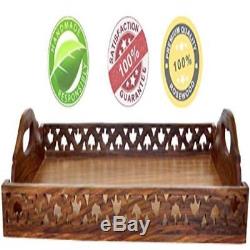 100% Guarantee Wooden Serving Tray With Handles Decorative Ottoman Wood Larg