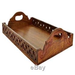 100% Guarantee Wooden Serving Tray With Handles Decorative Ottoman Wood Larg