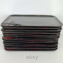 12 1950's MID Century Japanese Lacquer Wood Food Sushi Tea Serving Trays Vintage