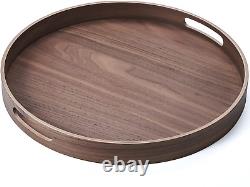 16.5 Walnut Large round Serving Tray with Handles, Large round Ottoman Tray, Be