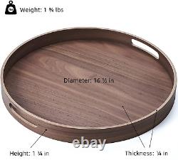 16.5 Walnut Large round Serving Tray with Handles, Large round Ottoman Tray, Be