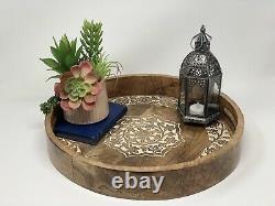 16 Inch Carved Rustic Round Tray Wood Serving Tray console tray Farmhouse Decor