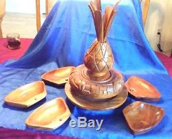 16 Piece Hand-carved Acacia Wood Pineapple Serving Tray From The Philippines