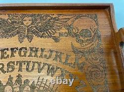 16 Vintage KALMAR Teak Wood CUSTOM Cut Spirt Spell Ouija Board Skull Grave Tray