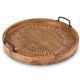 18-Inch, Round Mango Wood Serving Tray with Copper Inlay Message and Metal Handles