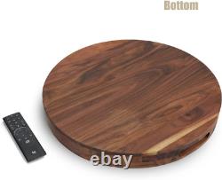 18 Inches Large round Black Walnut Wood Ottoman Tray with Handles, Serve Tea, Co