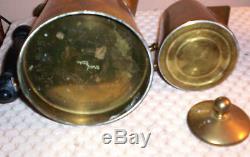 1942 Blake Brass Coffee Pot & Creamer withWood Handles + Brass Serving Tray(India)