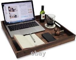19 X 19 Inches Large Square Black Walnut Wood Ottoman Tray with Handles, Serve T