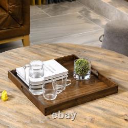 19 X 19 Inches Large Square Ottoman Table Tray Wooden Solid Serving Tray with Ha