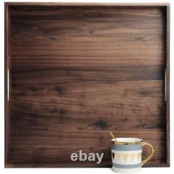 19 x 19 Inches Large Square Black Walnut Wood Ottoman Tray with Handles, Serv