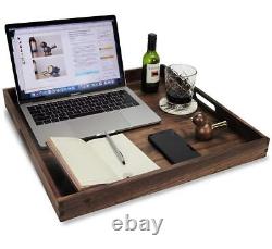 19 x 19 Inches Large Square Black Walnut Wood Ottoman Tray with Handles, Serv