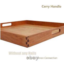 19 x 19 Inches Large Square Cherry Wood Ottoman Tray with Handles, Serve Tea