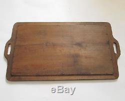 19c. Large ANTIQUE HANDCRAFTED WOODEN PYROGRAPHY TREEN POKERWORK SERVING TRAY
