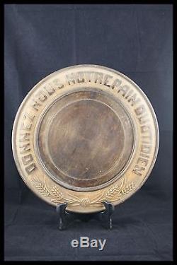 19th Large French Catholic Bread Serving Tray / Plate Hand Graved Wood 15