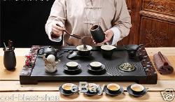 2017 newly listed tea tray black stone tea table wood tray tea drainage tea boat