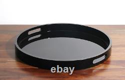 20 Inches Large Round Tray- Wooden Ottoman hi Gloss Modern Decorative Serving or