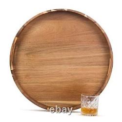 22 Inches Extra Large Round Serving Tray with Handles, Oversized Wooden