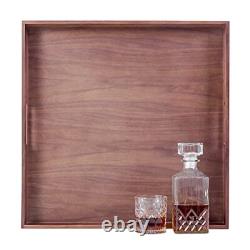 22 Inches Extra Large Square Serving Tray with Handles, Oversized Wooden