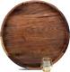 22 Inches Extra Large round Black Walnut Wood Ottoman Tray with Handles, Serve T