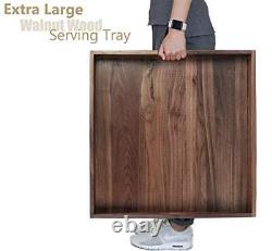 22 x 22 Inches Large Square Black Walnut Wood Ottoman Tray with Handle