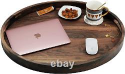 24 Inches Extra Large Oval Black Walnut Wood Ottoman Tray with Handles, Serve Te