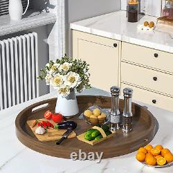 24 Inches Large round Ottoman Table Tray Wooden Solid Circle Serving Tray with H