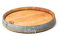 24 Large Rustic Reclaimed Oak Wine Barrel Lazy Susan Wooden Serving Tray