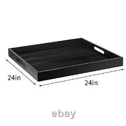 24 x 24 Inches Extra Large Square Solid Wood Serving Tray with Cut Handles