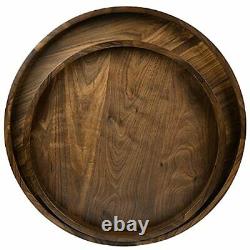 24 x 24 Round Solid Black Walnut Wood Serving Tray Extra Large Ottoman Tabl