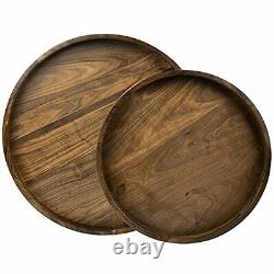 24 x 24 Round Solid Black Walnut Wood Serving Tray Extra Large Ottoman Tabl
