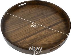 24 x 24 Round Solid Black Walnut Wood Serving Tray Extra Large Ottoman Table