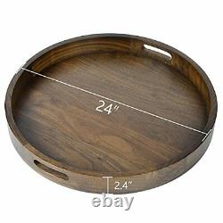 24 xes Large Round Ottoman Table Tray Wooden Solid Circle Serving Tray 24 inch