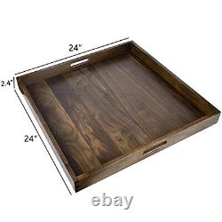24x 24 Square Solid Black Walnut Wood Serving Tray Ottoman Tray Extra Large