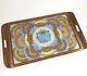 28.35 Vintage Carlos Zipperer Butterfly Wings Ornate Inlay Wood Serving Tray
