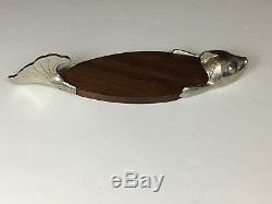 28 Vintage Mid Century Modern Solid Pewter-Wood FISH Serving Tray Dish Platter