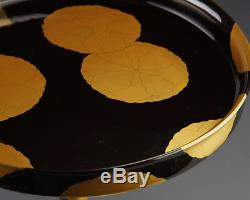 2 Japanese Antique Lacquer Makie Altar Serving Small Table Cake Tray