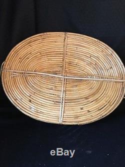 2 Large Mid Century Bamboo Brass Serving Tray with Handles