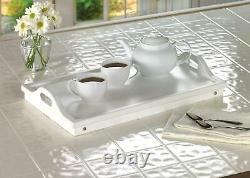 2 White Wood Serving Tray with Handles Folding Legs Breakfast Tray Tea Display