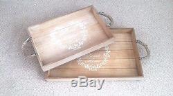 2x Wood Serving Trays Home Decor Shabby Chic Vintage Decorative Dining Kitchen