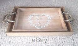 2x Wood Serving Trays Home Decor Shabby Chic Vintage Decorative Dining Kitchen