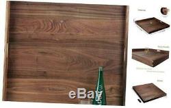 30 x 30 Inches Large Square Black Walnut Wood Ottoman Tray with Handles, Serve