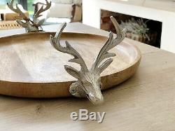33cm Mango Wood Round Stag Head Decorative Tray Rustic Wooden Plate Home Decor