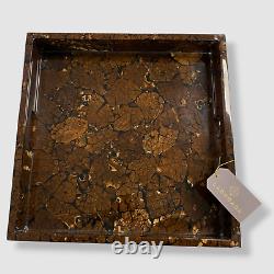 $365 LaDorada Brown Burl Veneer Square Serving Platter Centerpiece Tray 16