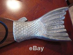 36 LARGE WOOD & METAL FISH SERVING TRAY FRANCE wall hanger 6 1/2 pounds