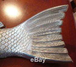 36 LARGE WOOD & METAL FISH SERVING TRAY FRANCE wall hanger 6 1/2 pounds