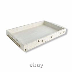 $375 William D Scott White Silver Wooden Fort Rectangle Serving Table Tray