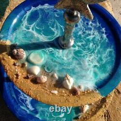3D Wave Coastal Sea Scape 2-Tiered Round Serving Tray Ocean Beach Mother's Day