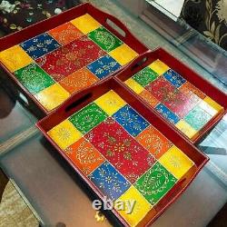 3Pc Serving Tray Beautiful Multicolor Handicraft Decorative(Small, Medium, Large)