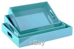 3-Pc Rectangular Serving Tray with Cutout Handles in Light Blue ID 3490155