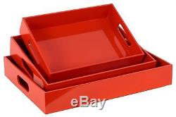 3-Pc Rectangular Serving Tray with Cutout Handles in Red Orange ID 3490151